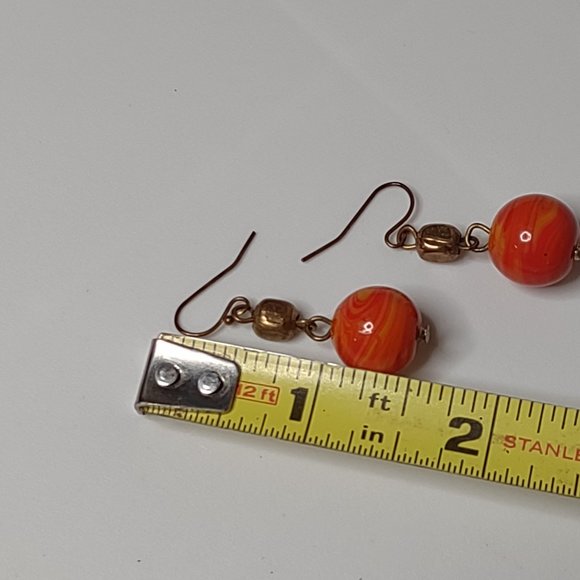 Vintage Heavy Orange Ceramic Bead Dangle Earrings - Picture 8 of 8